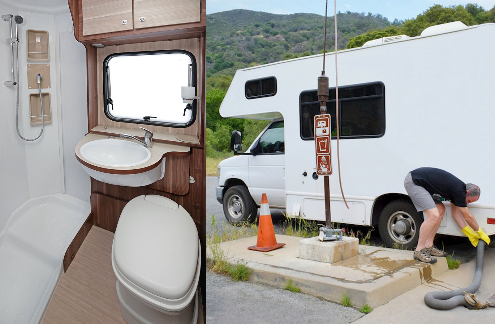 Portable RV/camper toilet and holding tank setup in Turlock, California