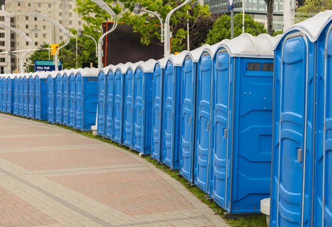 Seasonal porta potty units set up at a Turlock, California venue