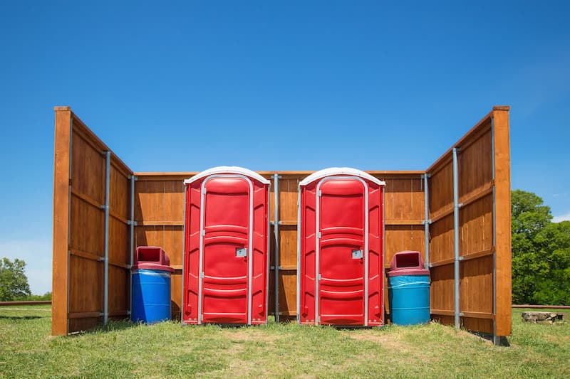 Short-term porta potty units staged for delivery in Turlock, California