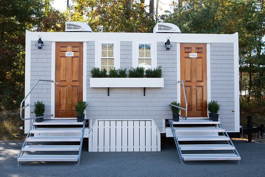 Wedding restroom units discretely staged at a venue in Turlock, California